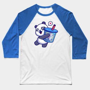 Cute Panda Holding Boba Milk Tea Drink Cartoon Baseball T-Shirt